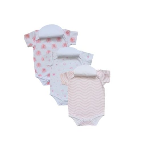 3pk Cotton Elephant Short Sleeve Bodysuits Blue White Baby Girl Dribble Catcher Sensitive skin 0-36 months | BibEasy Bibs